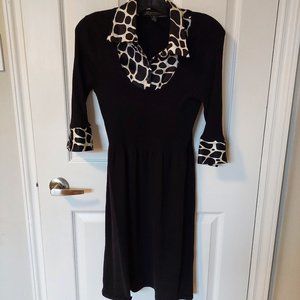 INC Silk Knit Sweater Dress With Silk Contrast Collar Cuff Midi Chic, Size M